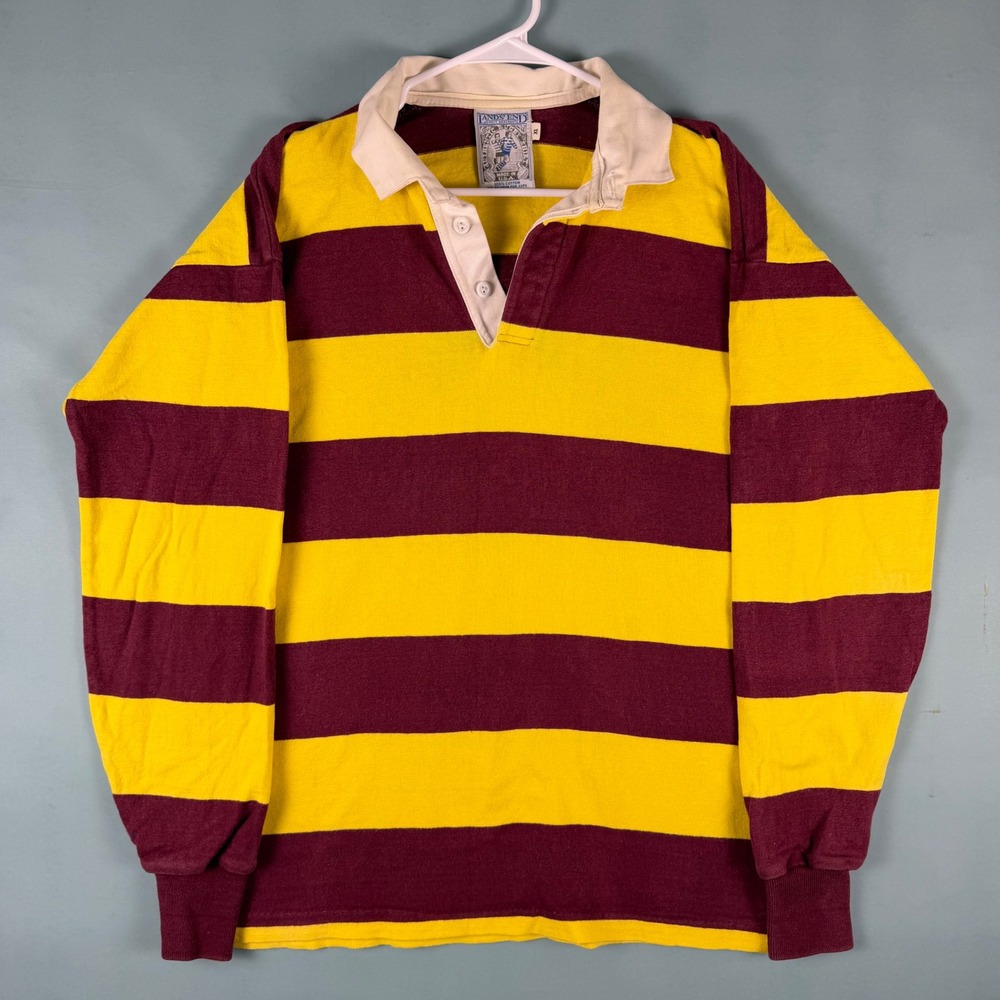 Vintage 80s 90s Lands End Rugby Shirt Color Block Striped Mens XL Made in USA